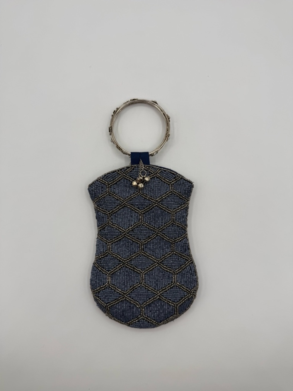 David Jeffrey Blue Beaded Wristlet Mobile - Clutch Evening Bag Ring Handle - Picture 10 of 15